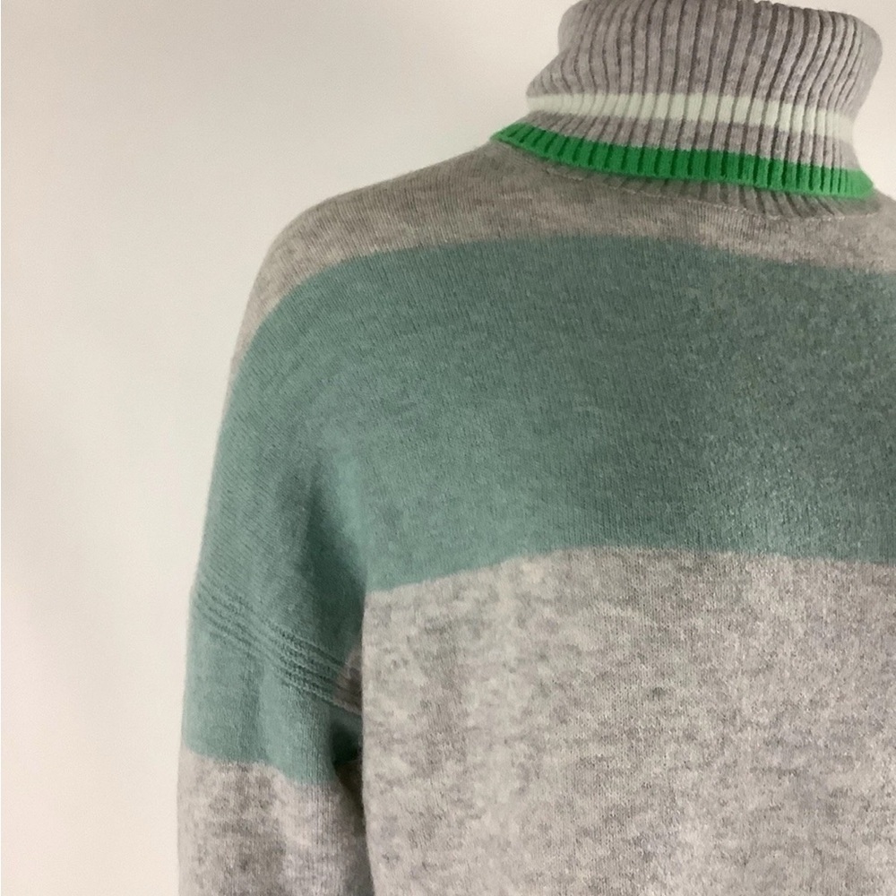 J Crew Sz S Wide Stripe Turtleneck In Super Soft Yarn Alpaca Blend Green Gray - Picture 3 of 8